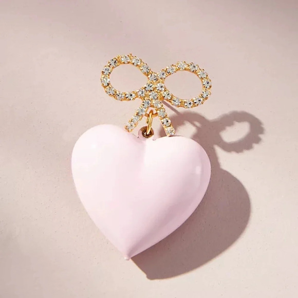 NWT Anthropologie Pink Reef Pink Crystal Heart Earrings - Picture 3 of 5